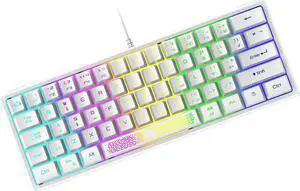 Zhhcyyds K61 60% Gaming Keyboard Mini Portable with Rainbow RGB Backlit Compact Ergonomic 62Key Layout Anti-ghosting Mechanical Waterproof Wired for PC Mac Windows Gamer Laptop Typists White