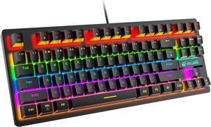 Zhhcyyds K2 Mechanical Gaming Keyboard, Wired Mini 87 Keys Blue Switch Mechanical Compact Keyboard with 8 Rainbow Backlit Mode,12 Multimedia Button, 29 Keys Anti-ghosting for Gamers and Typists