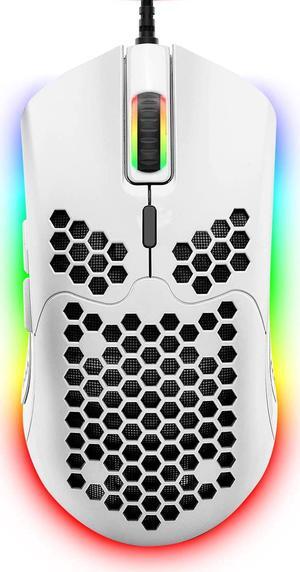 Zhhcyyds M1 Wired Lightweight Gaming Mouse,6 RGB Backlit Mouse with 7 Buttons Programmable Driver,6400DPI Computer Mouse,Ultralight Honeycomb Shell Ultraweave Cable Mouse for PC Gamers,Xbox,PS4 White