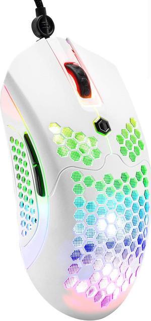 Zhhcyyds M5 RGB Lightweight Wired Gaming Mouse with 12000 DPI 6 Programmed Buttons,65G Honeycomb Shell,Ultralight Ultraweave Cable,Pixart 3325 Optical Sensor Gamer Mice for Laptop PC Mac White