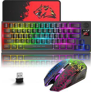 Zhhcyyds T50 Wireless Gaming Keyboard and Mouse Combo Mini Portable with Cool RGB Backlit Ergonomic 64Key TKL Mechanical Rechargeable 4000mAh Battery Anti-ghosting Media Knob for PC Mac Gamer
