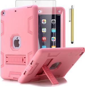 JIACHARMED for iPad 5th/6th Generation Case 2018/2017, iPad 9.7 inch Case Heavy Duty Shockproof Rugged Drop Protection Cover with Kickstand for iPad 5 6 Gen 9.7''. Rose Gold