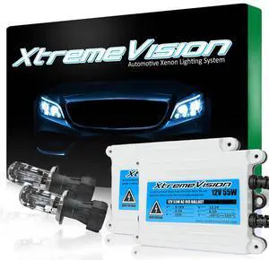 XtremeVision H4 Bi-Xenon 5K 55W AC Xenon Bundle - Xenon Headlight Bulb with Slim AC Ballast - 9003, HB2, 5000K Bright White - Xenon Bulbs - 1 Pair
