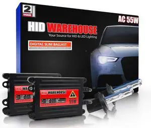HIDWarehouse H7 3K 55W AC Xenon Bundle - Xenon Headlight Bulb with Slim AC Ballast - 3000K Golden Yellow - Xenon Bulbs - 1 Pair