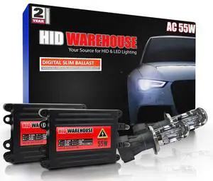 HIDWarehouse H4 Bi-Xenon 6K 55W AC Xenon Bundle - Xenon Headlight Bulb with Slim AC Ballast - 9003, HB2, 6000K Light Blue- Xenon Bulbs - 1 Pair