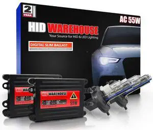 HIDWarehouse H4 8K 55W AC Xenon Bundle - Xenon Headlight Bulb with Slim AC Ballast - 9003, HB2, 8000K Medium Blue - Xenon Bulbs - 1 Pair