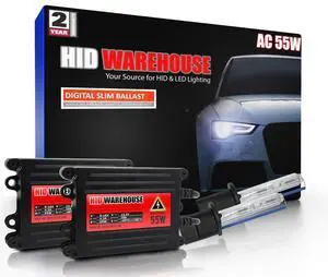 HIDWarehouse H1 10K 55W AC Xenon Bundle - Xenon Headlight Bulb with Slim AC Ballast - 10000K Dark Blue - Xenon Bulbs - 1 Pair