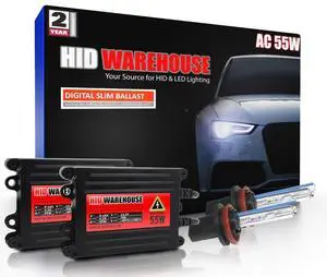 HIDWarehouse H11 8K 55W AC Xenon Bundle - Xenon Headlight Bulb with Slim AC Ballast - H8, H9, H11B, 8000K Medium Blue - Xenon Bulbs - 1 Pair