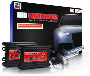 HIDWarehouse H7 5K 55W AC Xenon Bundle - Xenon Headlight Bulb with Slim AC Ballast - 5000K Bright White - Xenon Bulbs - 1 Pair