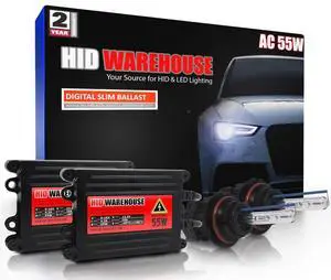 HIDWarehouse 9007 Bi-Xenon 10K 55W AC Xenon Bundle - Xenon Headlight Bulb with Slim AC Ballast - HB5, 10000K Dark Blue - Xenon Bulbs - 1 Pair