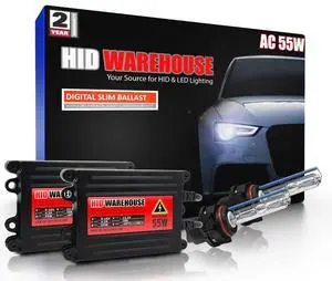 HIDWarehouse 5202 6K 55W AC Xenon Bundle - Xenon Headlight Bulb with Slim AC Ballast - H16 / 9009 6000K Light Blue - Xenon Bulbs - 1 Pair