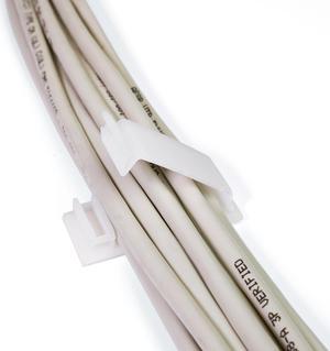 Cable Clips 3M Adhesive, Multipurpose Wire Clamps for Cable Management and Cable Runs - 50 Pack White Bundled with 10 Reusable Cable Ties
