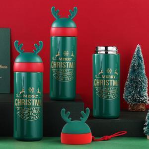 One Holiday Christmas Vacuum Insulated Stainless Steel Hot Cold Reindeer 330ml 1x Water Bottle Green