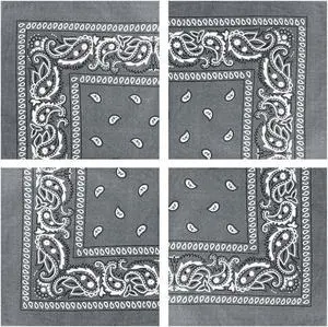 4pk Bandana Handkerchief Scarf Headband Hair Tie Hat Liner 100% Cotton Gray