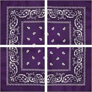 4pk Bandana Handkerchief Scarf Headband Hair Tie Hat Liner 100% Cotton Purple