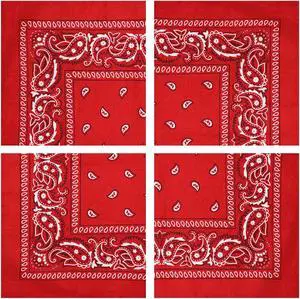 4pk Bandana Handkerchief Scarf Headband Hair Tie Hat Liner 100% Cotton Red