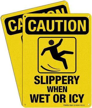 Caution Sign Slippery When Wet or Icy Sign 2 Pack 10 x 7 In Reflective Aluminum