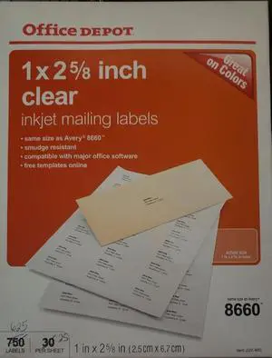 Office Depot 625 Clear Inkjet Address Labels 1"x2-5/8"