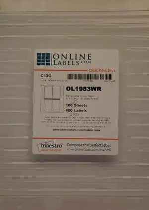 Online Labels OL1983WR Removable White Matte 3" x 5" Labels 60 sheets 240 labels