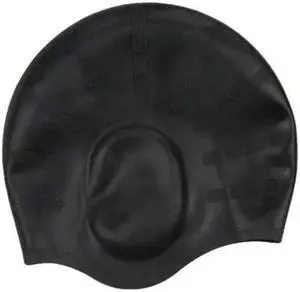 Silicone Swimming Pool Cap Ear Protect Bathing Hats Black