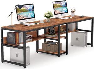 Tribesigns Two Person Desk with Bookshelf, 78.7 Computer Office Double Desk for Two Person, Rustic Writing Desk Workstation with Shelf for Home Office