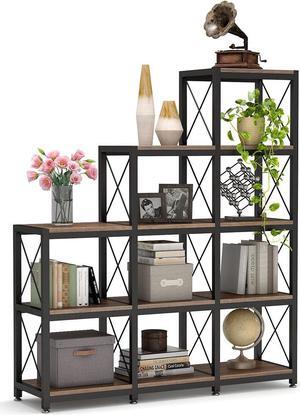 Tribesigns 12 Shelves Bookshelf, Industrial Ladder Corner Bookshelf 9 Cubes Stepped Etagere Bookcase, Rustic 5-Tier Display Shelf Storage Organizer for Home Office