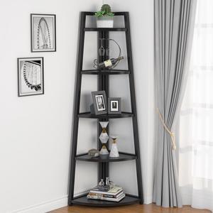 Tribesigns 70 inch Tall Corner Shelf, 5 Tier Modern Corner Bookshelf Bookcase Industrial Corner Ladder Shelf Plant Stand for Living Room, Kitchen, Home Office Black