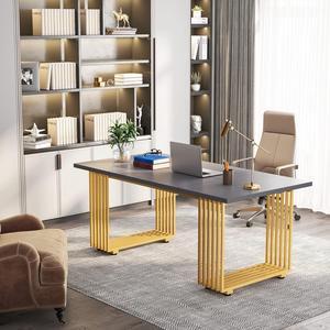 Tribesigns 70.9" Modern Executive Desk, Wood Office Desk, Grey Simple Computer Desk with Gold Metal Legs