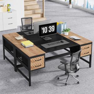 Tribesigns Computer Executive Desk with Drawers: 63" Computer Desk with 4 Storage Drawers, Wood Farmhouse Study Writing Table Light Brown & Black
