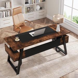Tribesigns Office Executive Desk, 63 inch Large Computer Desk Writing Desk with Storage Shelf, Modern Simple Workstation Business Furniture Black