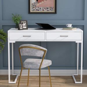 Tribesigns Small Computer Desk, 40 Inch White Writing Desk with 2 Drawers, Modern Simple Study Desk Table White