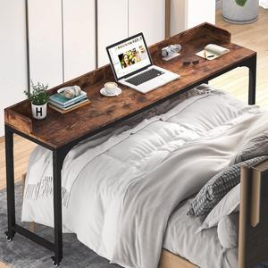 Tribesigns Overbed Table with Wheels, Queen Size Mobile Computer Desk Standing Workstation Laptop Cart Rustic Brown & Black