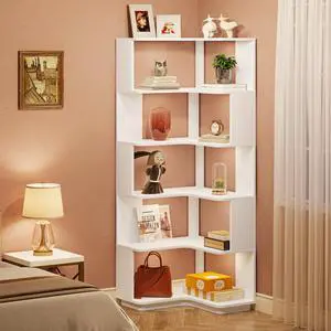 Tribesigns 6-Tier Corner Bookshelf, 64.9 Inches Tall Corner Bookcase with Anti-Drop Panel, Modern Freestanding Shelf Display Rack Storage Organizer for Home Office