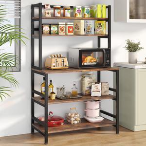 Tribesigns 5-Tier Kitchen Bakers Rack with Hutch, Industrial Microwave Oven Stand, Free Standing Kitchen Utility Cart Storage Shelf Organizer (Rustic Brown)