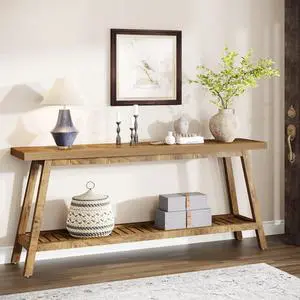 Tribesigns 70.86-Inch Console Table for Entyrway, Farmhouse 2-Tier Entry Entrance Table, Narrow Long Sofa Table Behind Couch, Light Brown