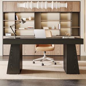 Tribesigns 55.1" W Conference Table for 4-6 People, Modern Meeting Table with Thick Tabletop and Double Trapezoidal Legs, Small Wood Seminar Desk Office Furniture for Conference Room, Black
