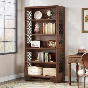 Tribesigns 6-Tier Bookcase, 70.8" Vintage Tall Bookcase,5-Shelf Mid-Century Display Rack Storage Shelves for Home Office, Living Room, Bedroom