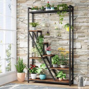 Tribesigns 70.9" Tall Indoor Plant Stand, 7-Tier Large Plant Shelf with 5 S-Hooks, Industrial Wood Flower Stand Display Rack for Indoor, Garden, Balcony, Living Room