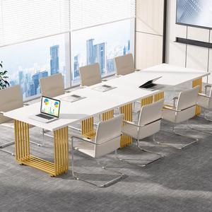 Tribesigns 70.9" Modern Office Desk, Wooden Computer Desk, White Executive Desk with Gold Metal Legs, Large Workstation for Home Office, Study Writing Desk, Small Conference Table for Meeting Room
