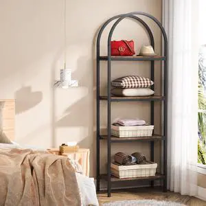 Tribesigns 4-Tier Open Bookshelf, 71" Industrial Arched Bookcase Storage Shelves with Metal Frame, Farmhouse Storage Rack Tall Standing Bookshelves for Bedroom, Living Room, Home Office