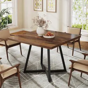 Tribesigns Square Dining Table Set of 2, Industrial Dinner Table with Metal Base, Kitchen Table for 10 People, Brown Desk for Restaurants, Kitchens, Coffee Shops, Bistros