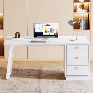 Tribesigns White Makeup Vanity Desk: 55 Inches Vanity Table with 3 Drawers, Modern Wood Dressing Table Make Up Vanity, White Girls Women Vanity for Bedroom, No Mirror