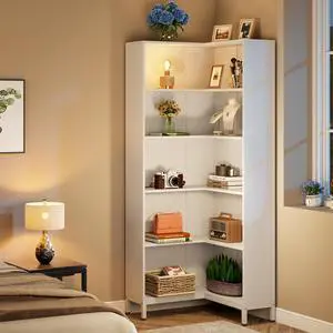 Tribesigns 71 inches Corner Bookcase, 6-Tiers L-Shaped Bookshelf, Industrial Corner Etagere Bookcase, Tall Storage Display Rack, Wooden Large Freestanding Corner Bookshelves with Back Panel.