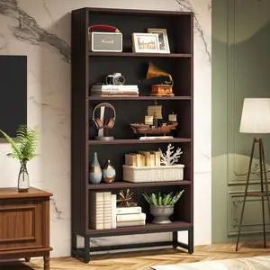 Tribesigns Tall Bookcase and Bookshelf, 70.8 Large Bookcases Organizer with 5-Tier Storage Shelves, Heavy Duty Free-Standing Library Bookshelf Shelving Unit for Living Room, Bedroom (Sandalwood)