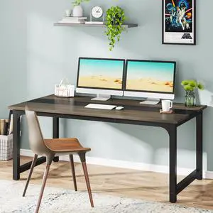 Tribesigns Gaming Desks 63-Inch Rectangular Dining Table for 4-6, Industrial Large Kitchen Table with Sturdy Metal Base Wood Tabletop, Modern Dinner Table for Dining Room, Kitchen, Living Room,Grey
