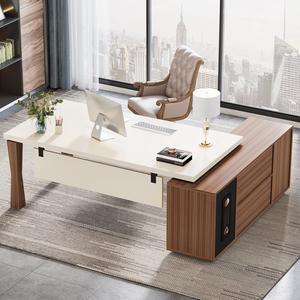 Tribesigns  Gaming Desks, 78.7-Inch Executive Desk, L-Shaped Desk with Cabinet, Large Office Desk with Storage Shelves, Writing Table Business Furniture Set for Home Office, Cream White Walnut