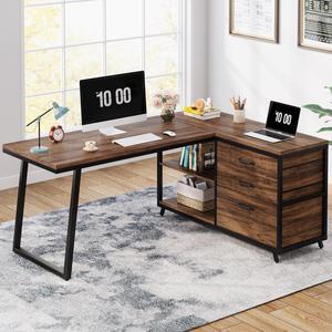 Tribesigns L-Shaped Computer Gaming Desk with 3 Drawers, Reversible Corner Home Office Desk with Shelves, 53-Inch Industrial PC Desk Study Writing Table Workstation for Small Space, Rustic Brown