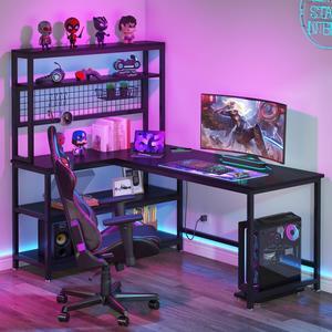 Tribesigns Gaming Desks, 55" Large Computer Desk with Wireless Charging 5 Storage Shelves, Office Desk Study Table Writing Desk Workstation with Hutch Bookshelf for Home Office (All Black)