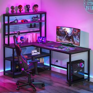 Tribesigns Gaming Desks 55" Large Computer Desk with Wireless Charging 5 Storage Shelves, Office Desk Study Table Writing Desk Workstation with Hutch Bookshelf for Home Office(Gray)