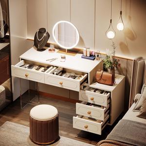 Tribesigns Gaming Desks Modern White Computer Desk, Extendable PC Desk with 5 Drawers and Acrylic Legs, Small Study Writing Table Workstation for Home Office, Bedroom, Living Room
